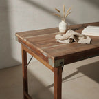 Table pliante en bois recyclé brun avec piètement métal 190x80 cm