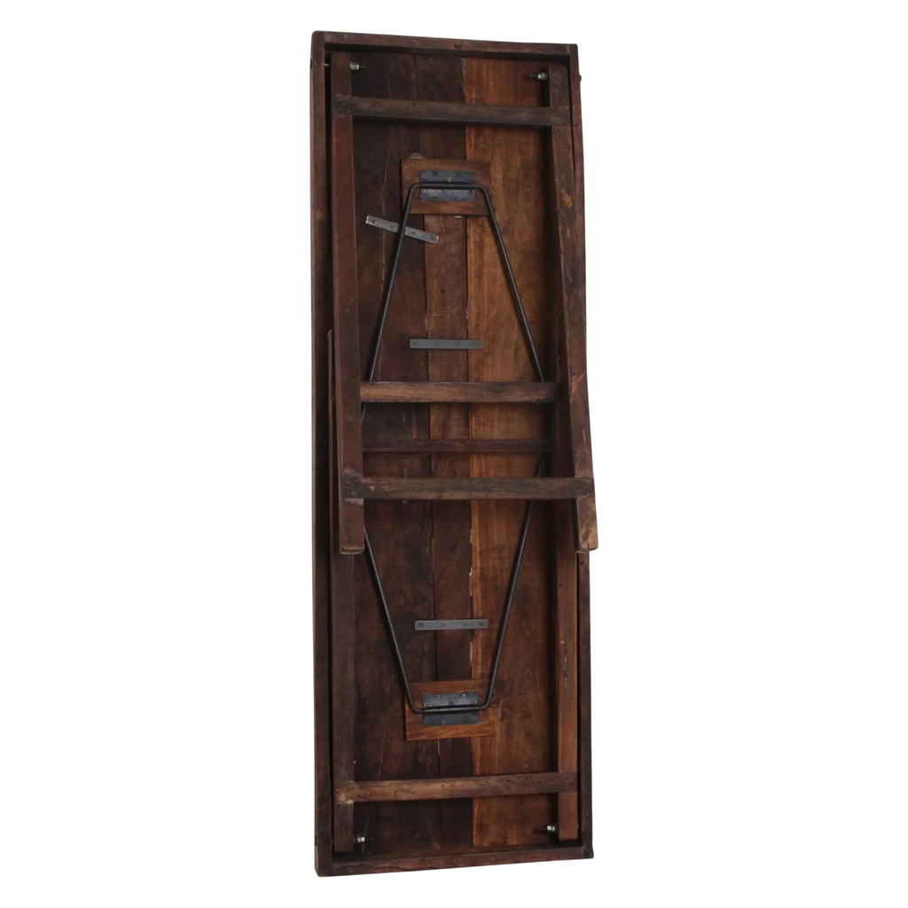 Table pliante en bois brun vintage avec piétement métal, 170x60 cm
