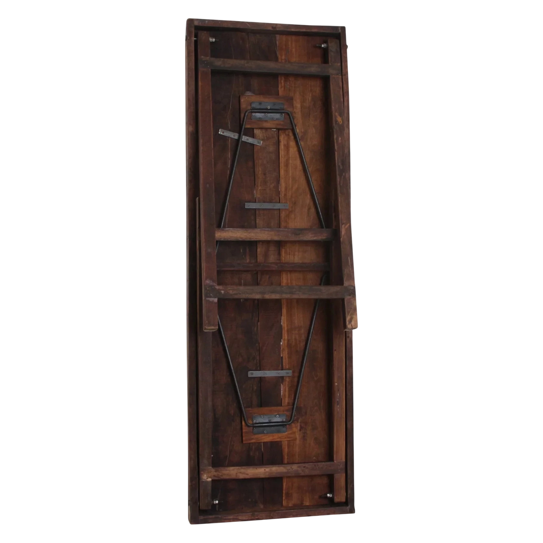 Table pliante en bois brun vintage avec piétement métal, 170x60 cm