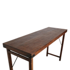 Table pliante en bois vintage brun avec piètement métal, 170x60 cm