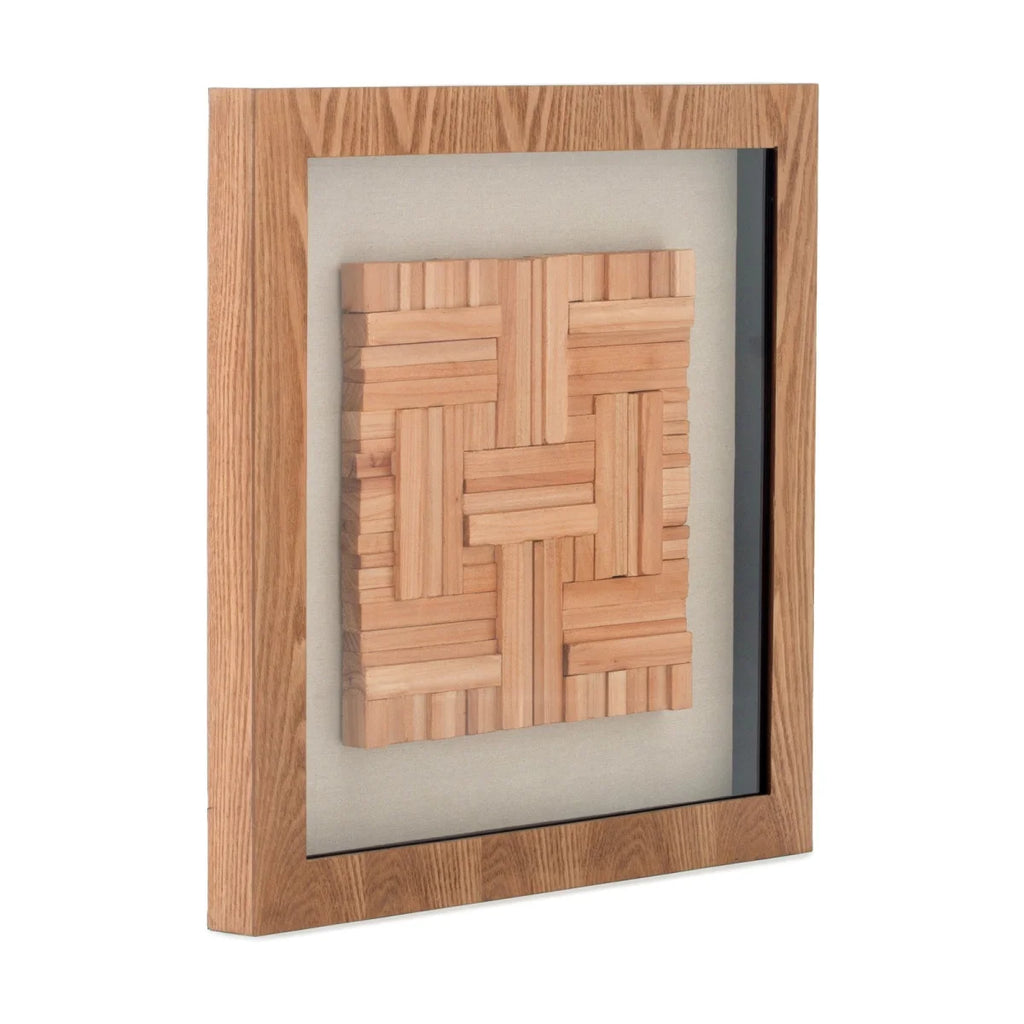Œuvre d’art en bois avec motif tressé en relief sur toile de lin 60x60 cm