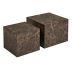 Set de 2 tables d’appoint cubiques effet marbre brun foncé veiné blanc