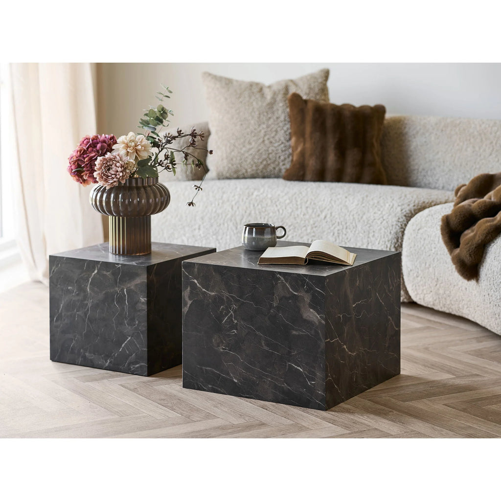 Set de 2 tables d’appoint cubiques en marbre brun foncé moderne