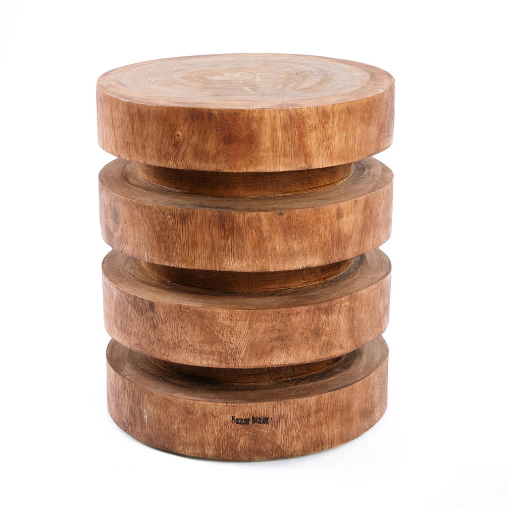Tabouret en bois de suar naturel sculpté 45 cm