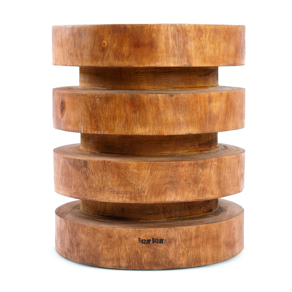 Tabouret en bois de suar naturel sculpté 45 cm