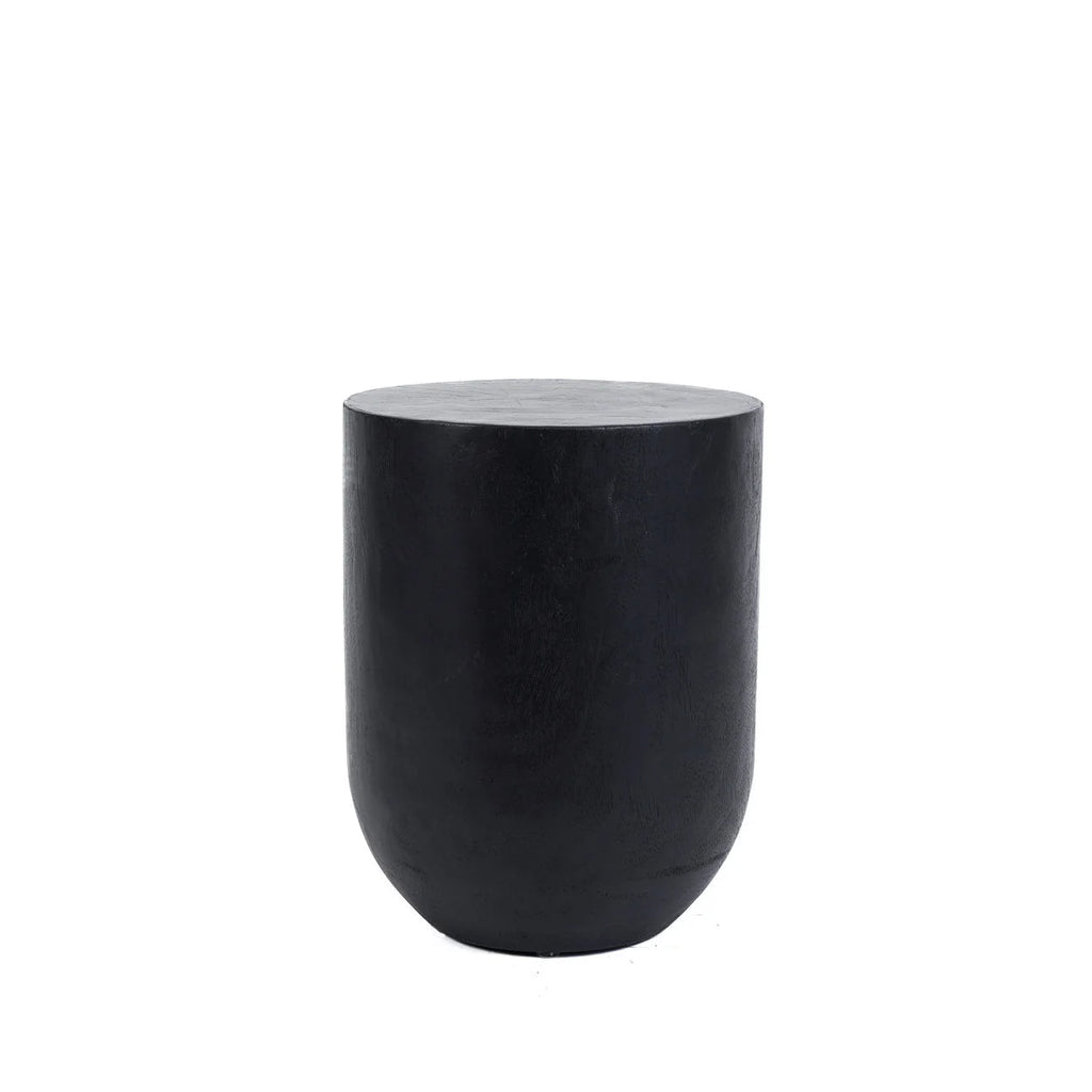 Tabouret cylindre en bois de suar noir sculpté – H45 cm