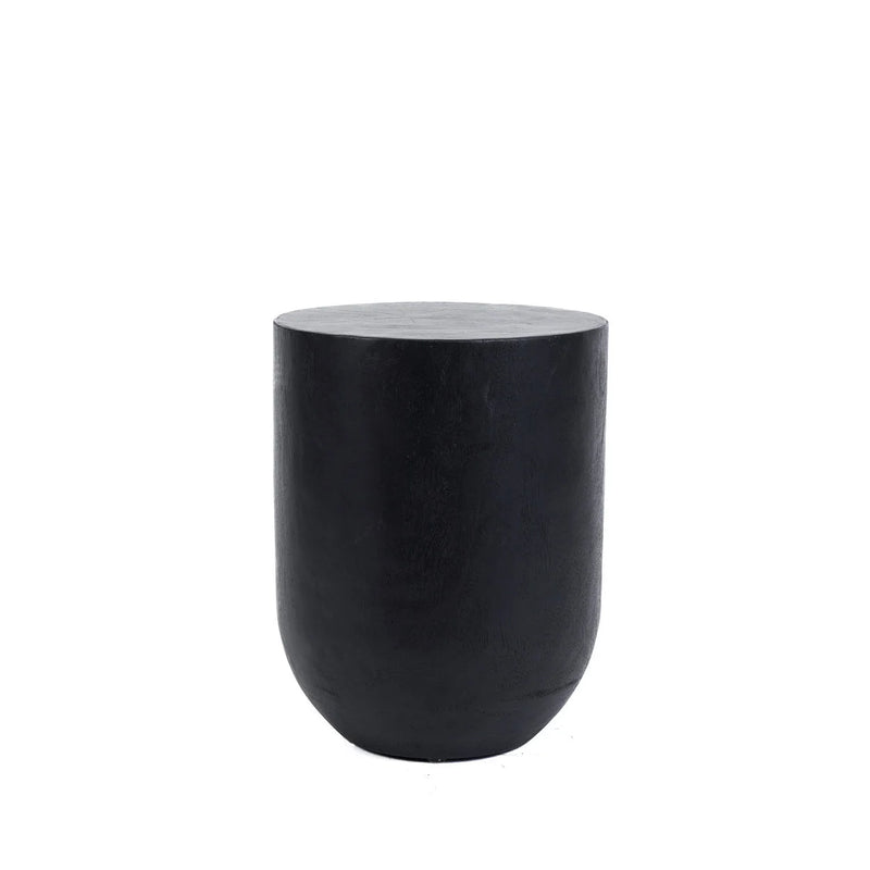 Tabouret cylindre en bois de suar noir sculpté – H45 cm