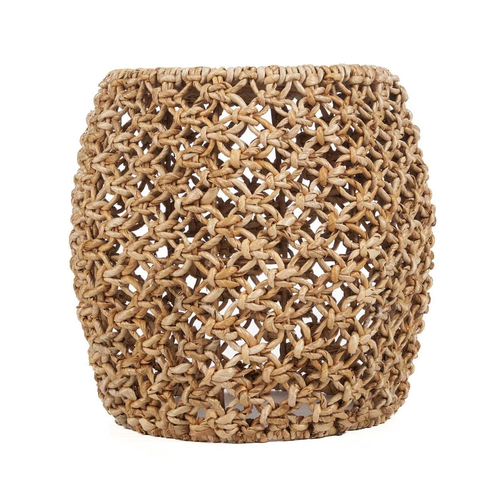 Tabouret en feuilles de bananier tressées naturel ajouré Ø49 cm texturé