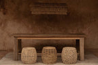 Tabouret en feuilles de bananier tressées naturel ajouré Ø49 cm