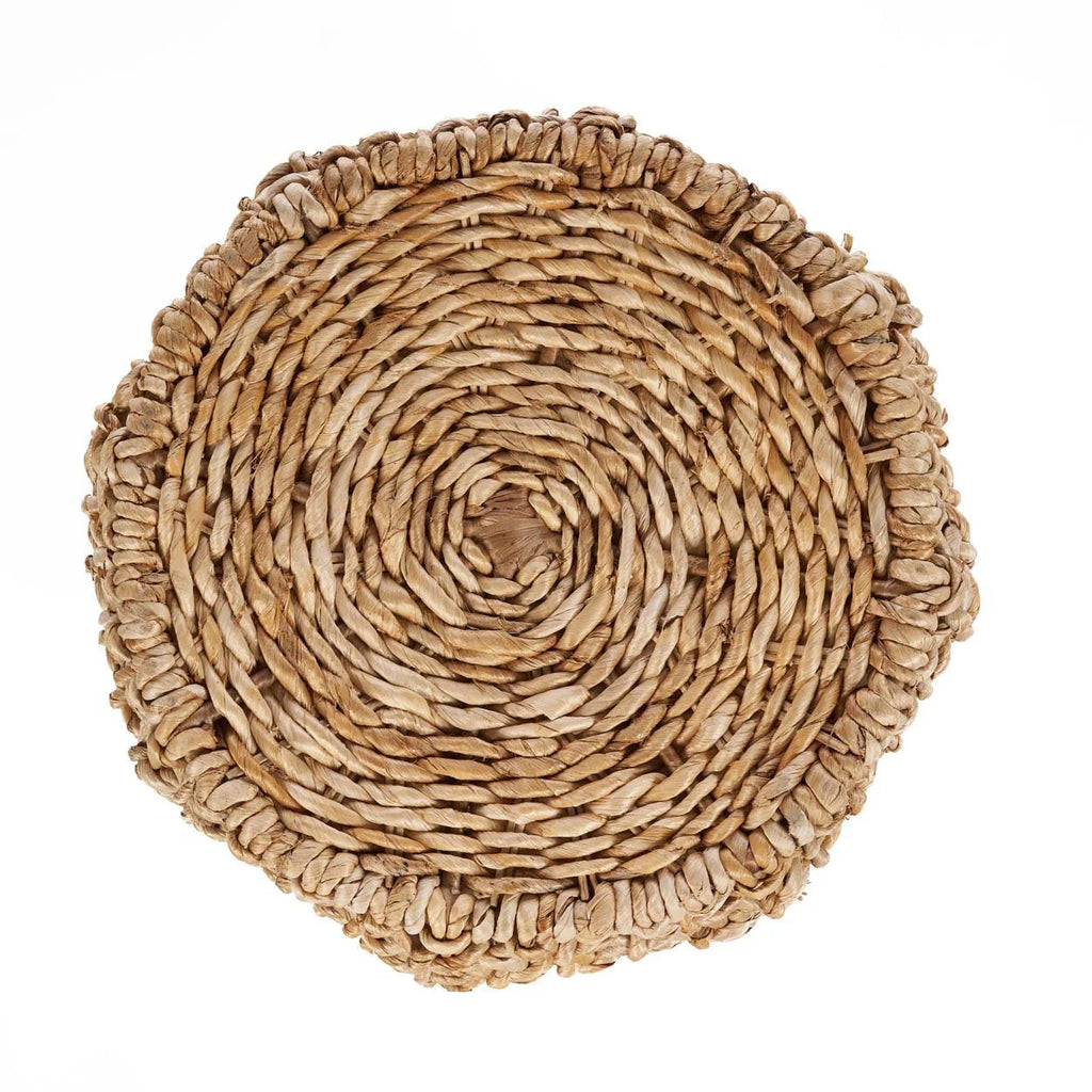 Tabouret ajouré en feuilles de bananier tressées naturel Ø49 cm, spirale en seagrass beige