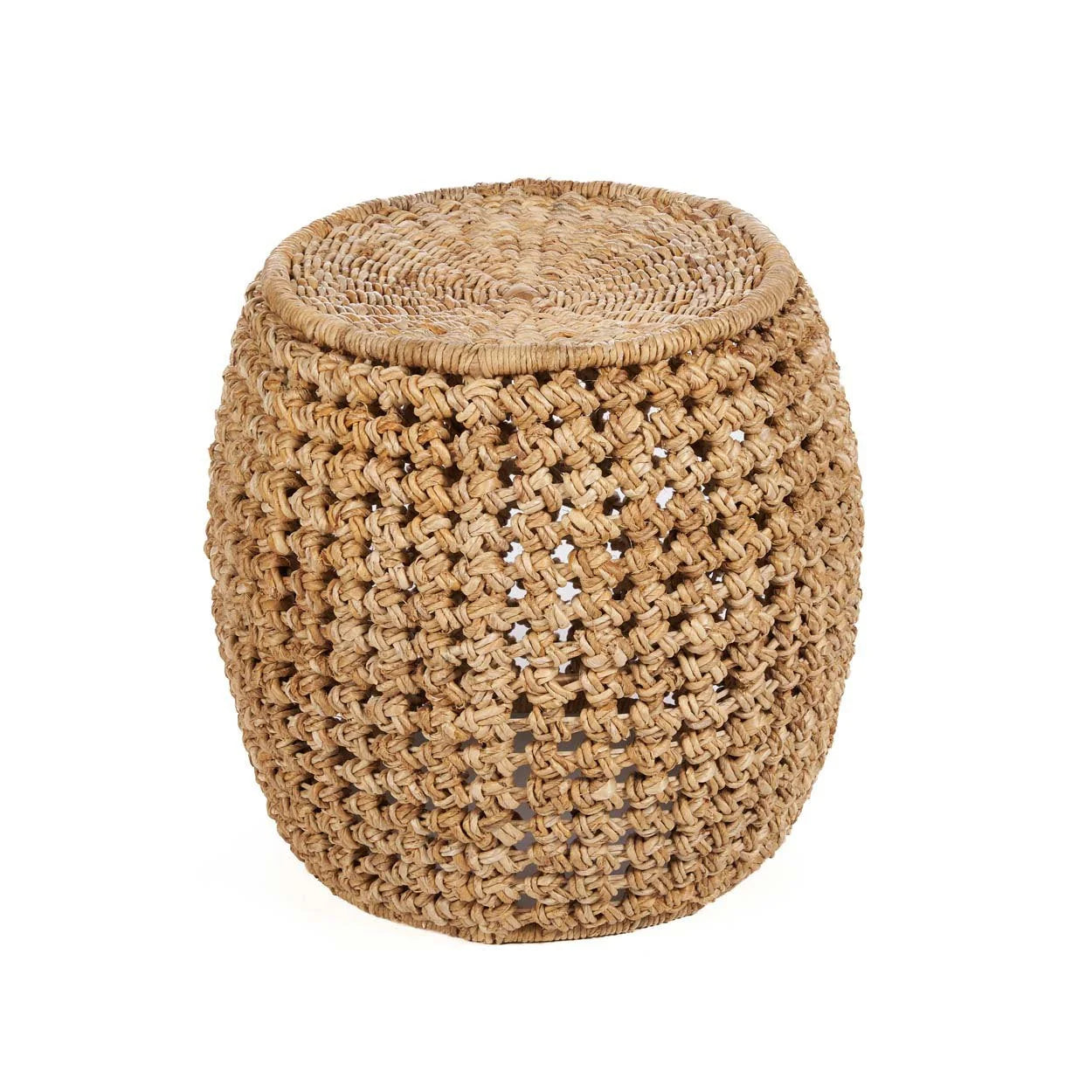 Tabouret en fibres naturelles tressées beige Ø48 cm, osier tressé ouvert, forme cylindrique évasée