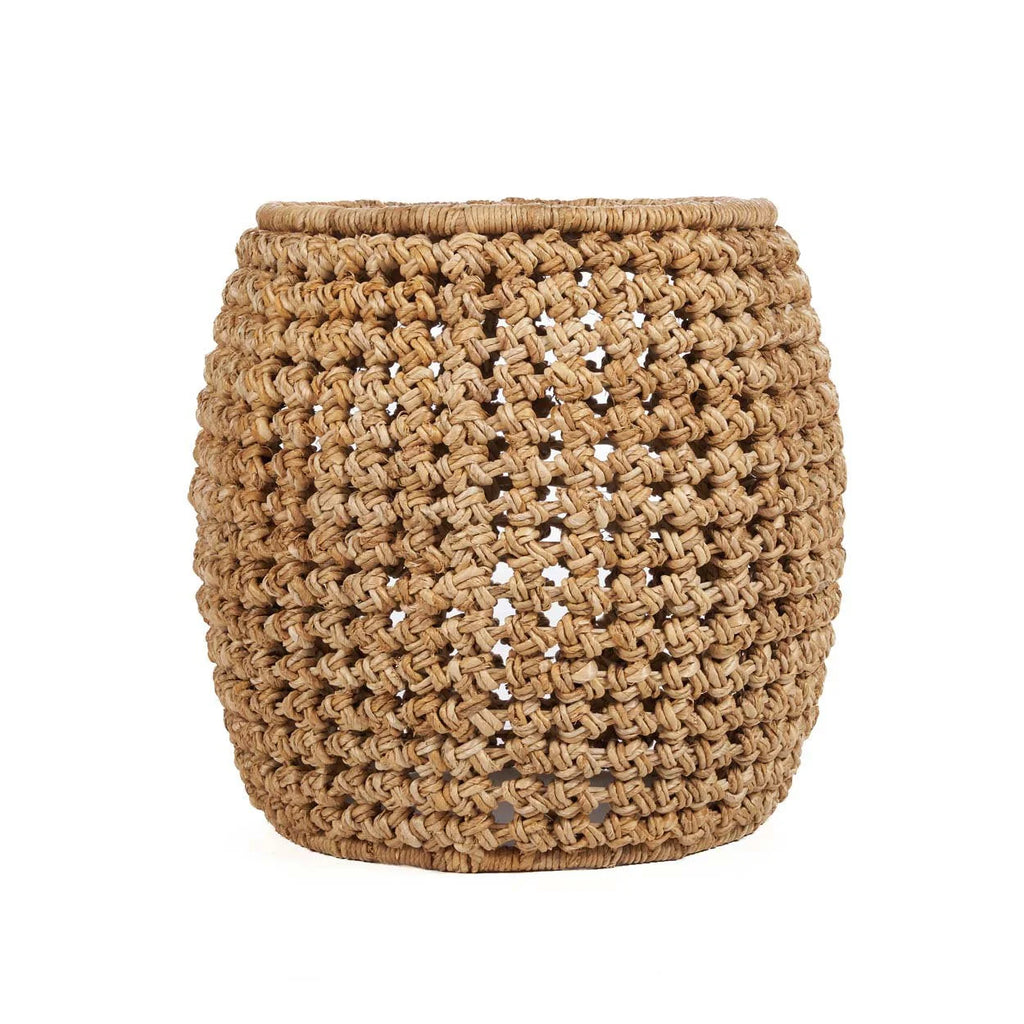 Tabouret en fibres naturelles tressées beige Ø48 cm texturé à bord relevé