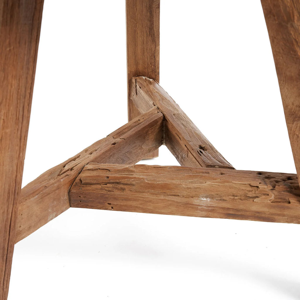 Tabouret rond en teck recyclé finition naturelle – H45 cm