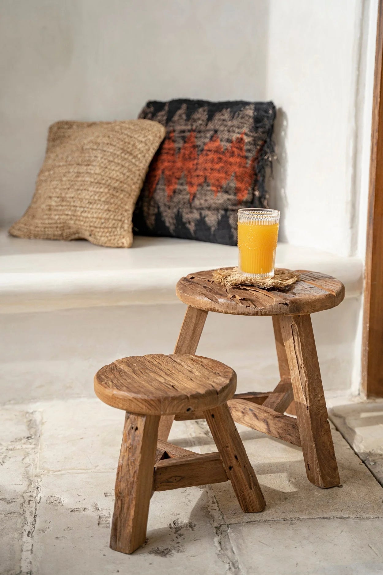 Tabouret rond en teck recyclé naturel – Ø30 cm