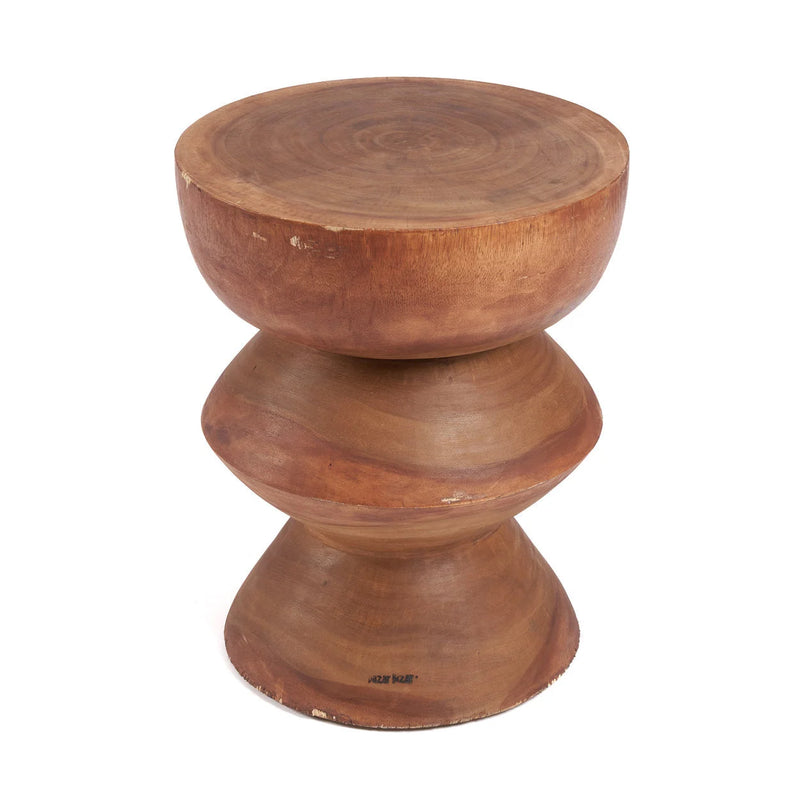 Tabouret sculptural en bois de suar brun naturel – H50 cm