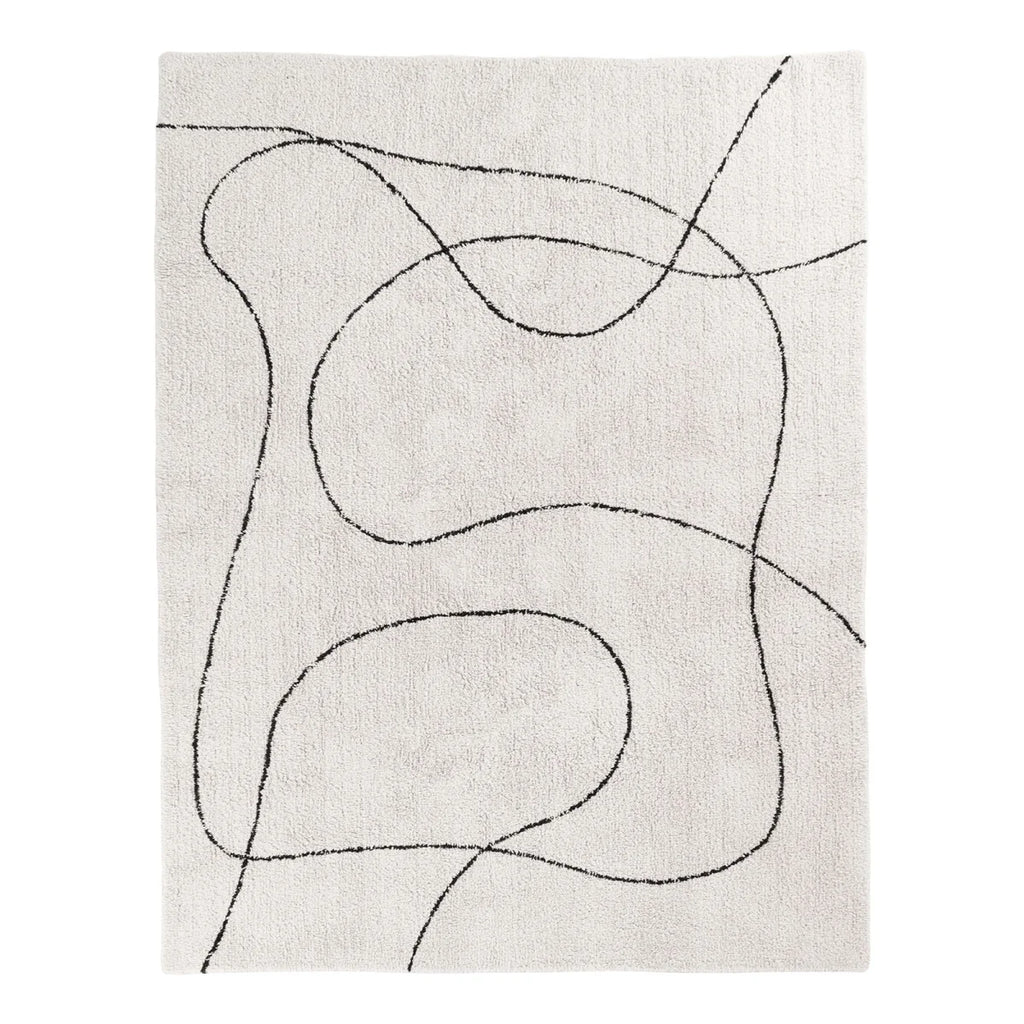 Tapis en coton noir et blanc imprimé 200x300 cm crème abstrait