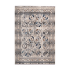 Tapis oriental à poil ras avec motifs géométriques et médaillons bleus et beiges