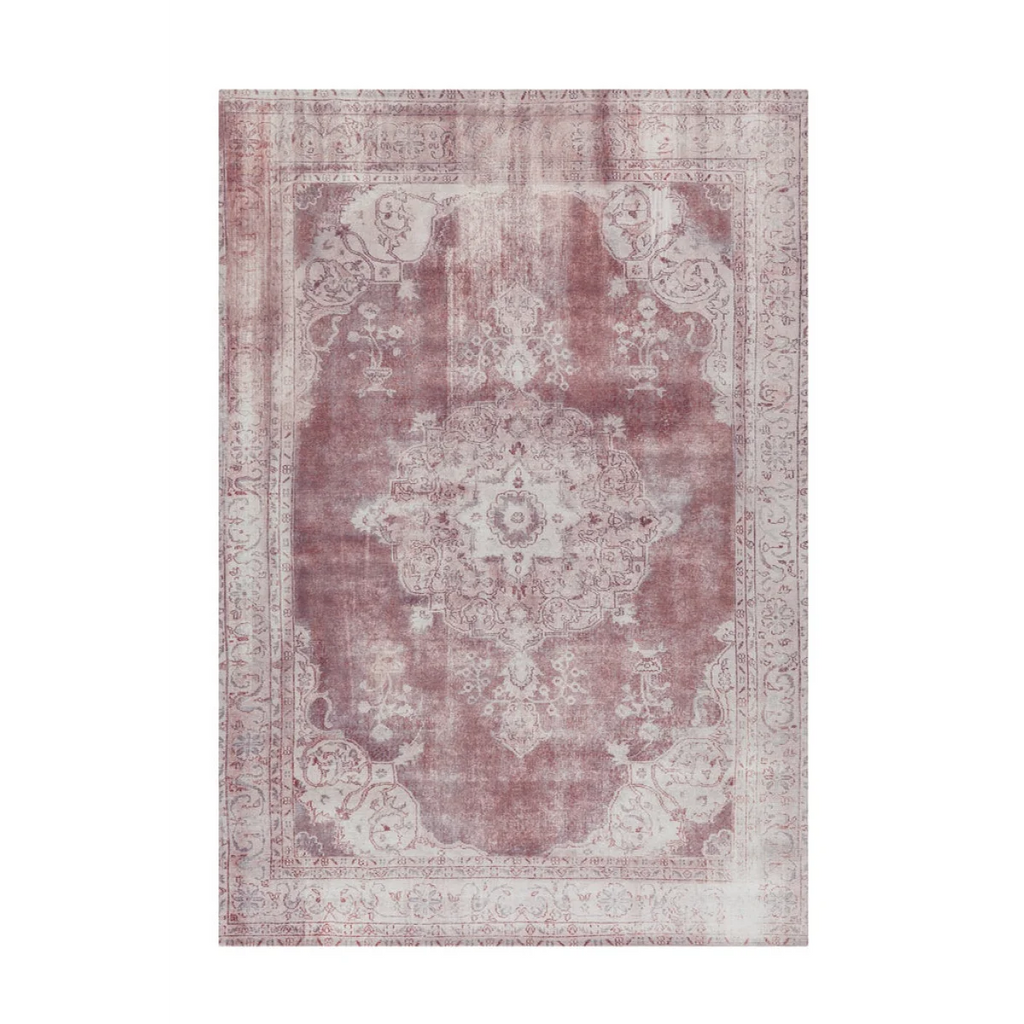 Tapis oriental rectangulaire vintage avec motif floral médallion bordeaux et beige