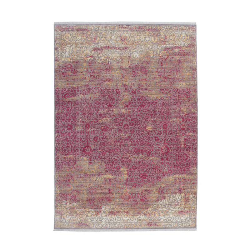 Tapis oriental rouge à motifs vieillis en polyester tissé ras