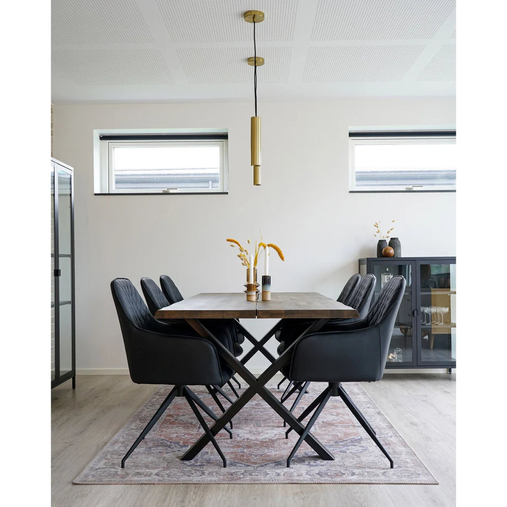 Chaises de salle à manger en cuir noir sur pieds métalliques en X