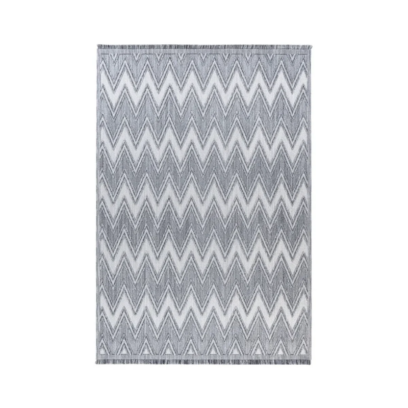 Tapis rectangulaire gris et blanc motif chevrons