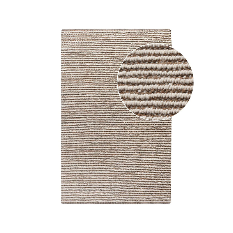 Tapis rectangulaire en laine et jute rayé beige et ivoire – 160x230 cm