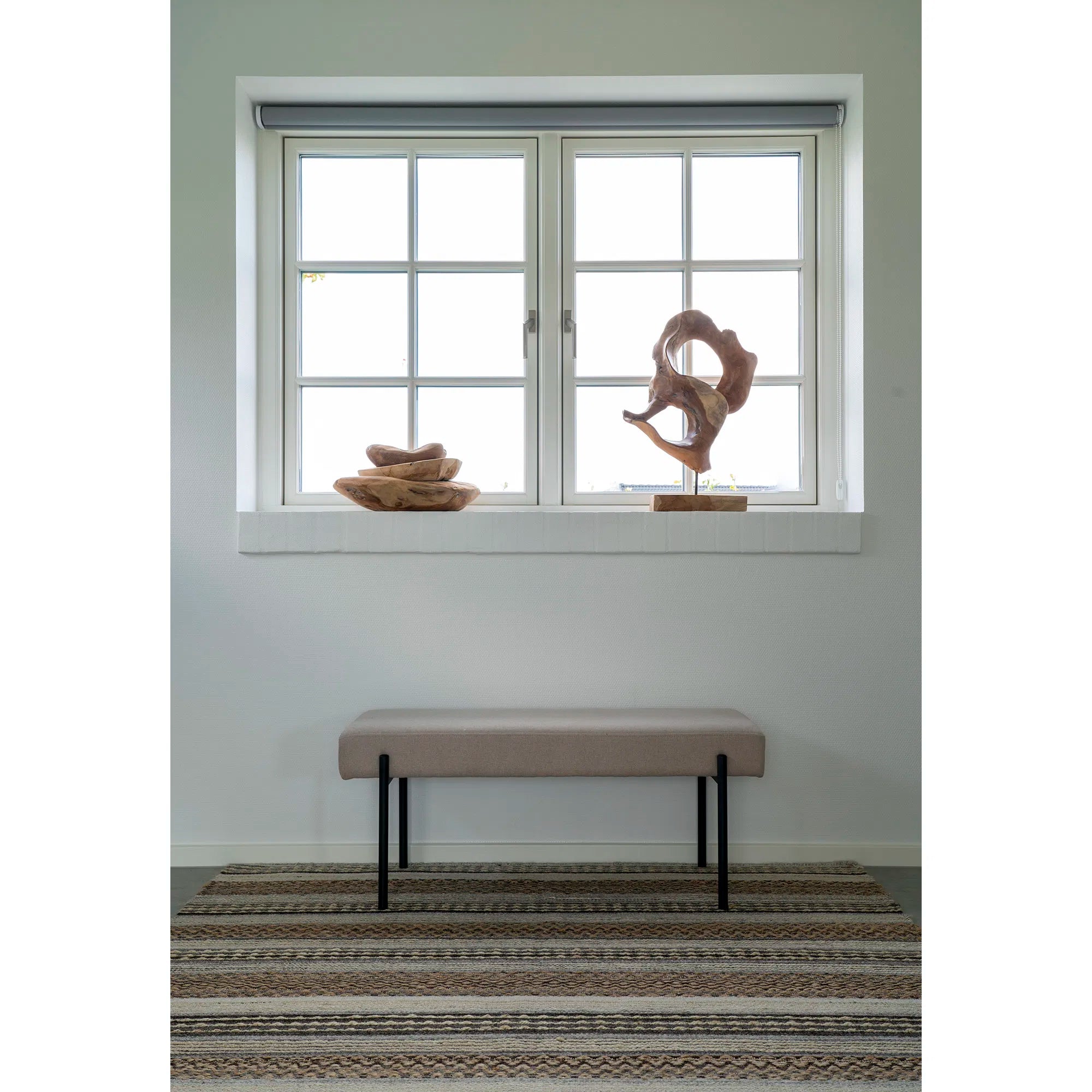 Tapis rectangulaire tissé main en jute & laine tons naturels rayé