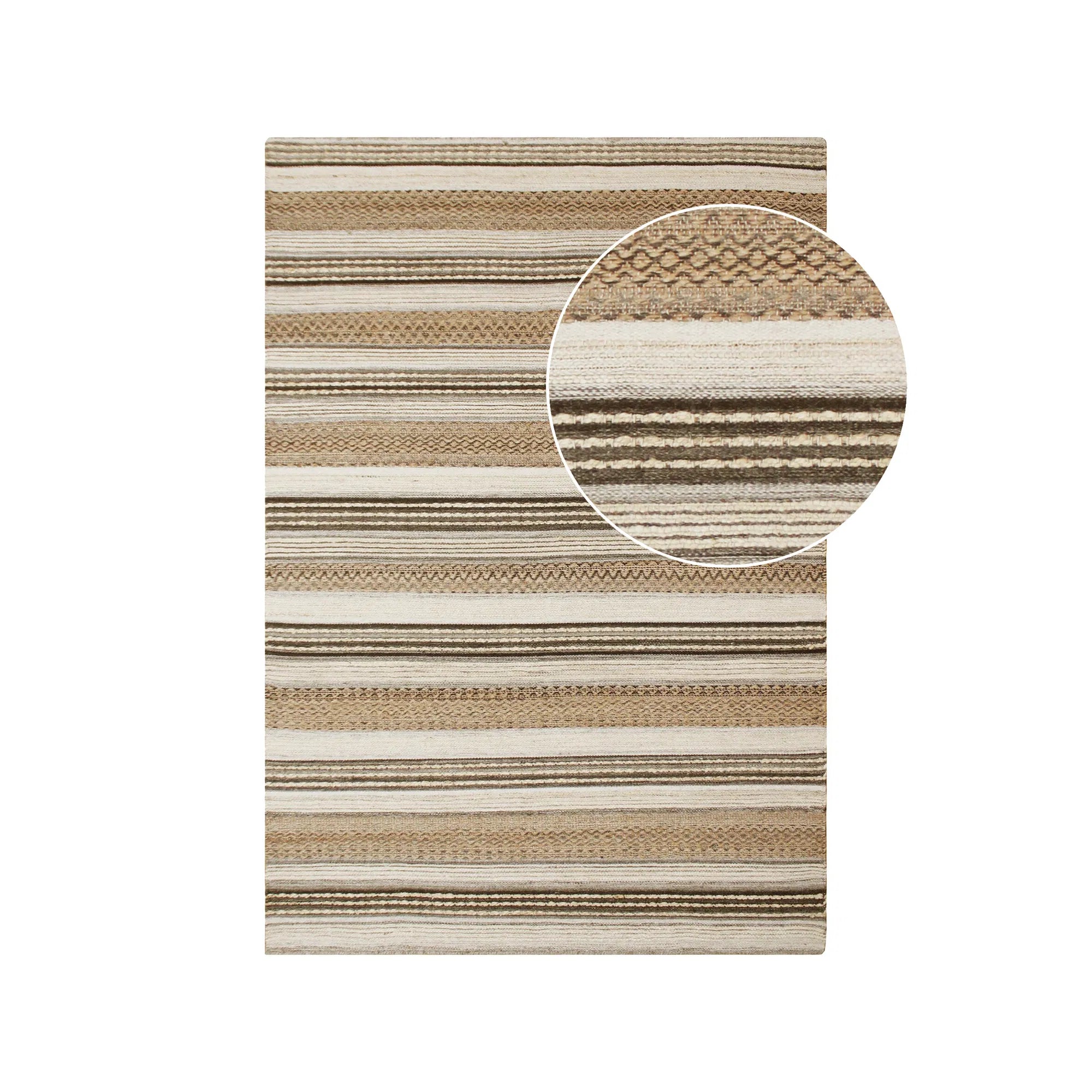 Tapis rectangulaire tissé main en jute & laine tons naturels rayé – 160x230 cm