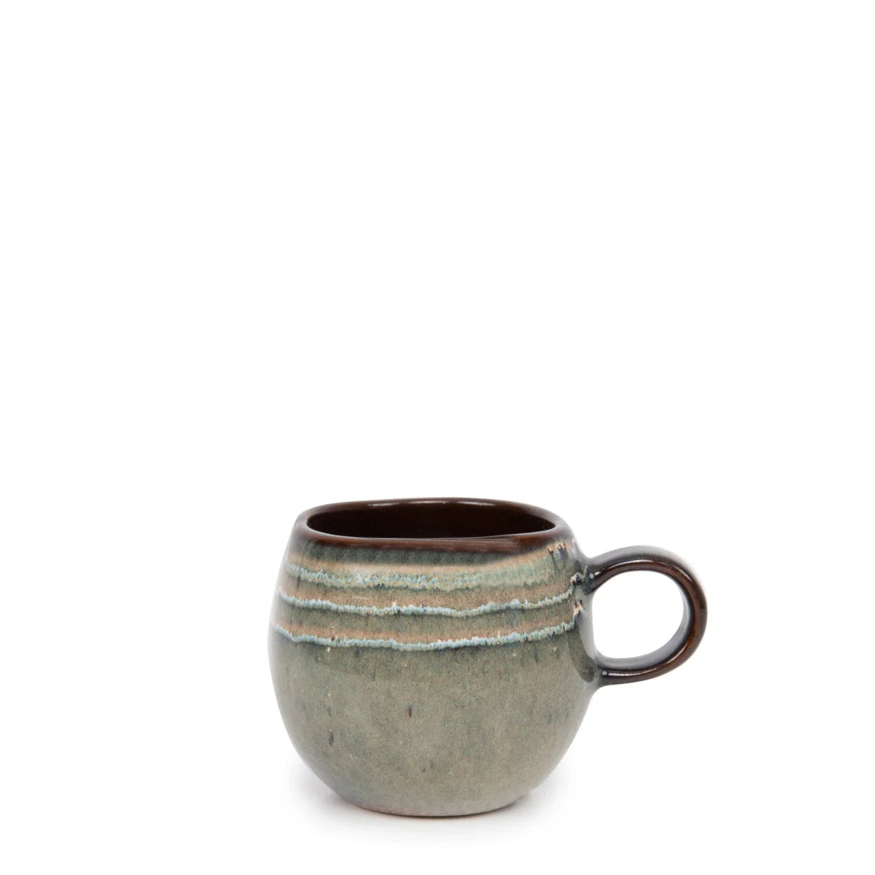 Tasse espresso artisanale en céramique vert sauge et brun du Portugal