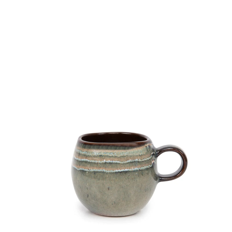 Tasse espresso en céramique artisanale vert sauge et brun Portugal