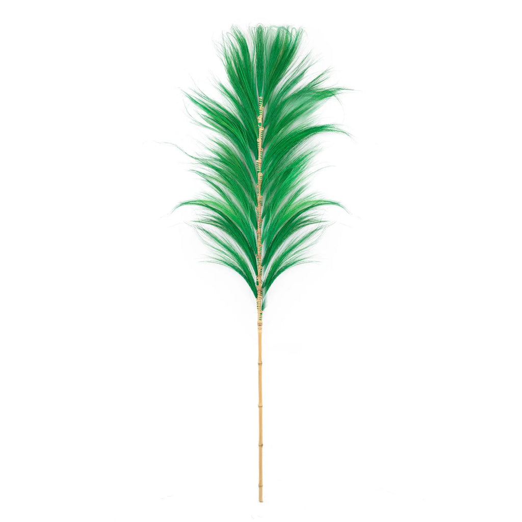 Tige déco plume verte émeraude sur tige bambou H190 cm