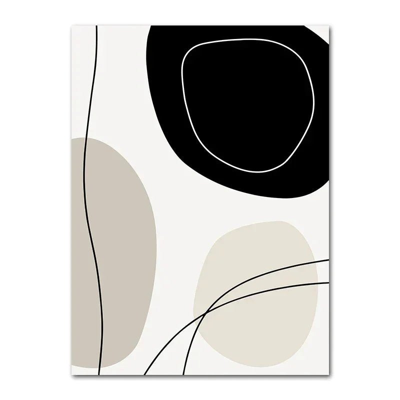 Toile décorative abstraite en noir et beige sur fond blanc rectangulaire