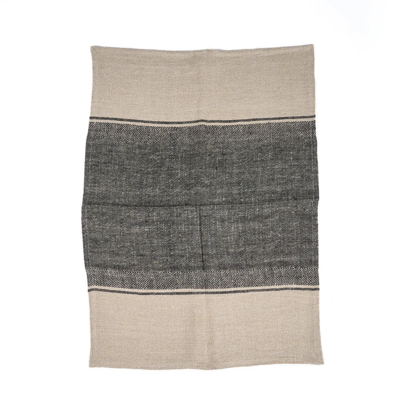Torchon de cuisine en lin bicolore noir et beige naturel – 50x70 cm