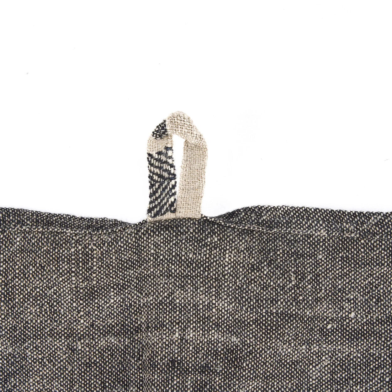 Torchon en lin rayé noir et beige texturé noir et blanc avec boucle