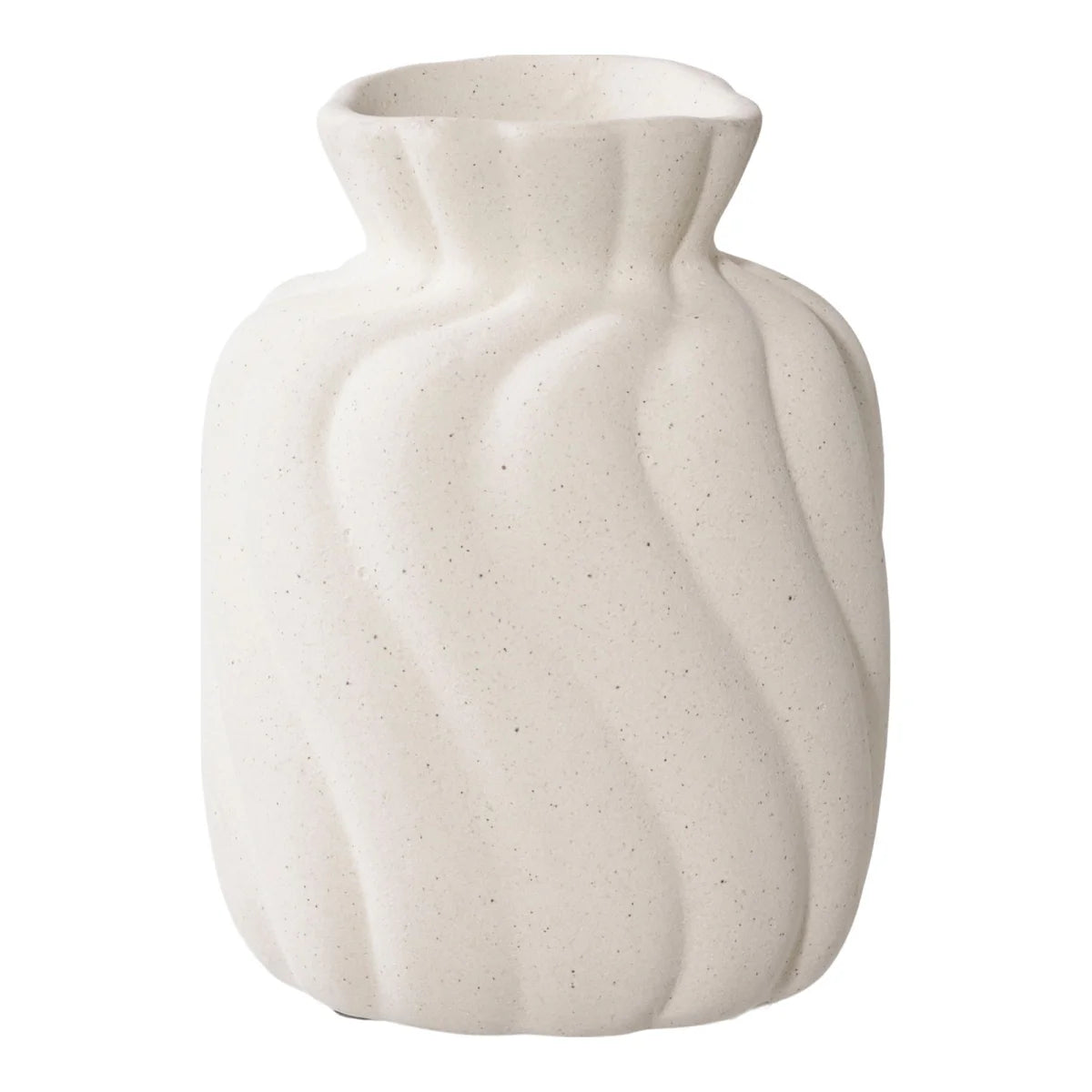Vase en céramique blanc crème mat texturé strié col plissé set de 2
