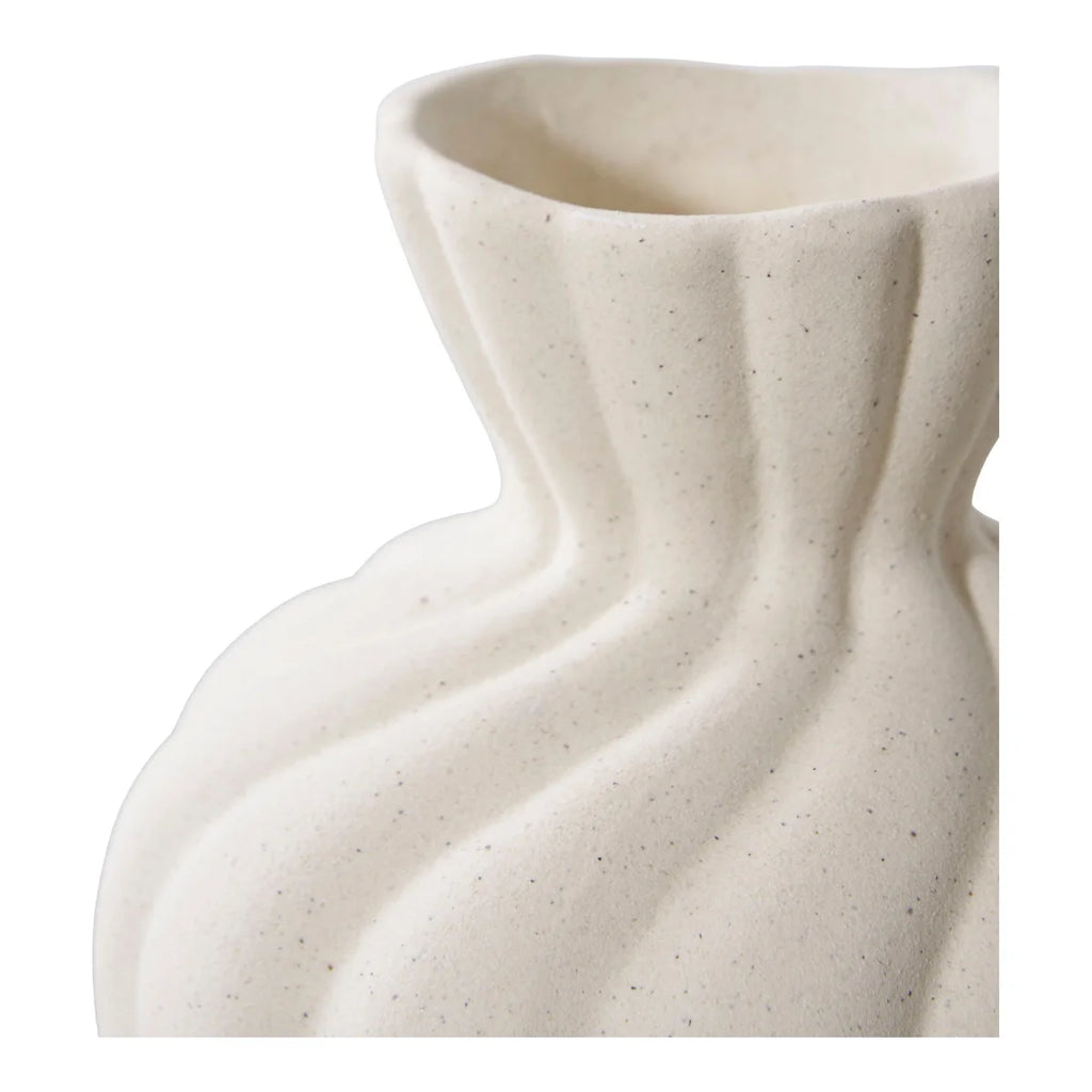 Vase en céramique blanc crème mat texturé strié, set de 2