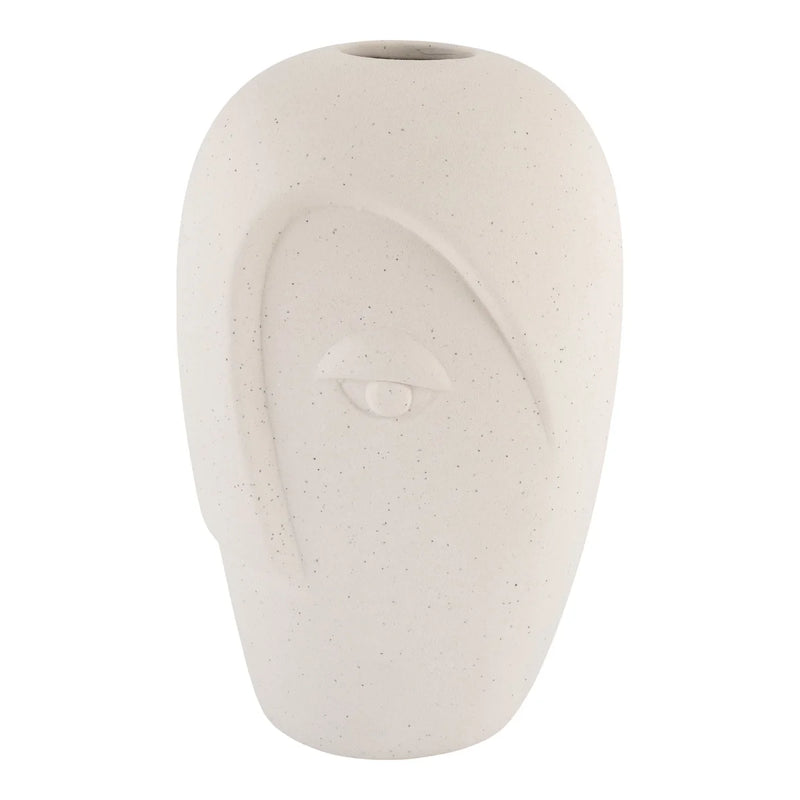 Vase en céramique mate sable visage sculpté – H19 cm