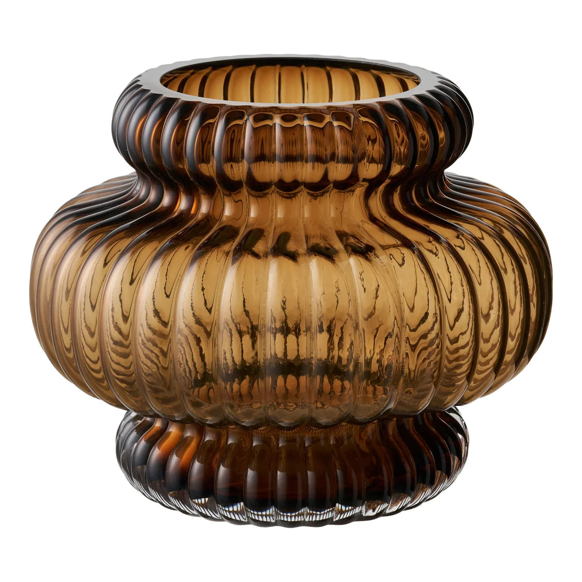 Vase déco en verre fumé ambré relief fluté forme citrouille Ø20 cm