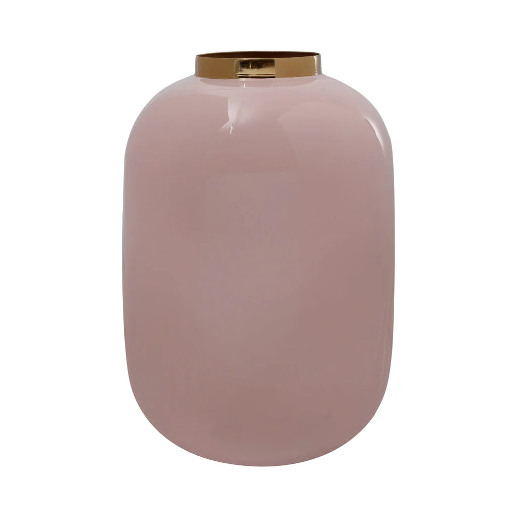 Vase Art Deco 330 Hellrosa / Gold, vase brillant rose clair arrondi avec bord en or