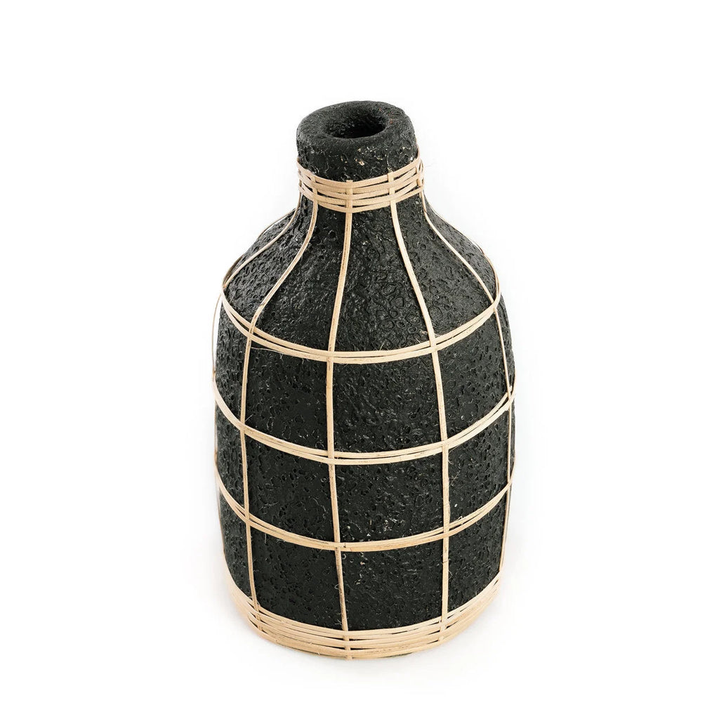 Vase décoratif en terre cuite et rotin noir 24 cm