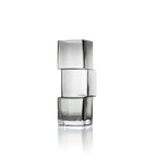 Vase décoratif en verre fumé gris avec cubes décalés empilés translucides, H27 cm