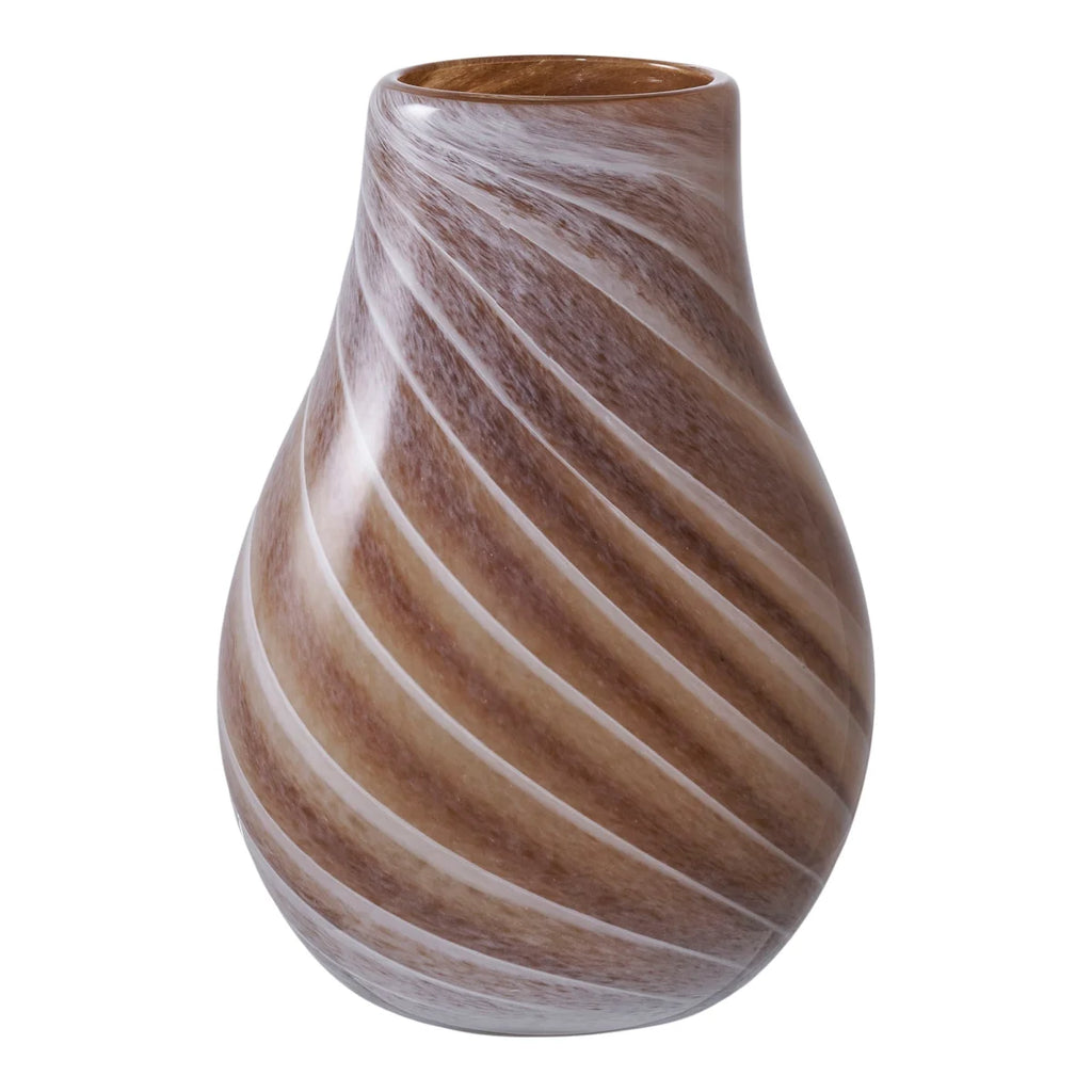 Vase décoratif en verre soufflé marbré marron, forme poire H23 cm