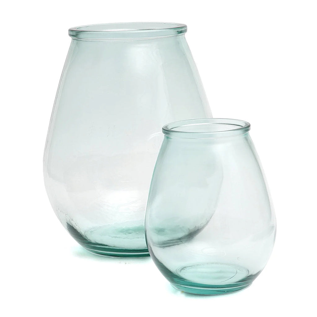 Vase ovale en verre recyclé transparent bleu – H23 cm