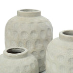 Ensemble de trois vases en céramique texturée gris effet béton Ø14 cm