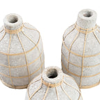 Vase rond en terre cuite et rotin 19 cm béton naturel