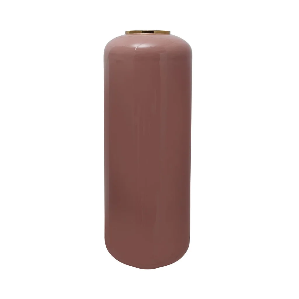 Bouteille en métal mauve-pink matte avec bordure dorée, Bodenvase Art Deco 180 Rosa Gold
