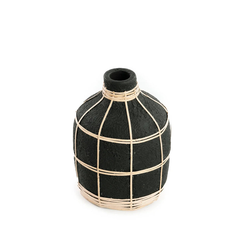 Vase en terre cuite et rotin noir 19 cm décoratif