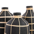 Vase en terre cuite et rotin noir naturel H23 cm