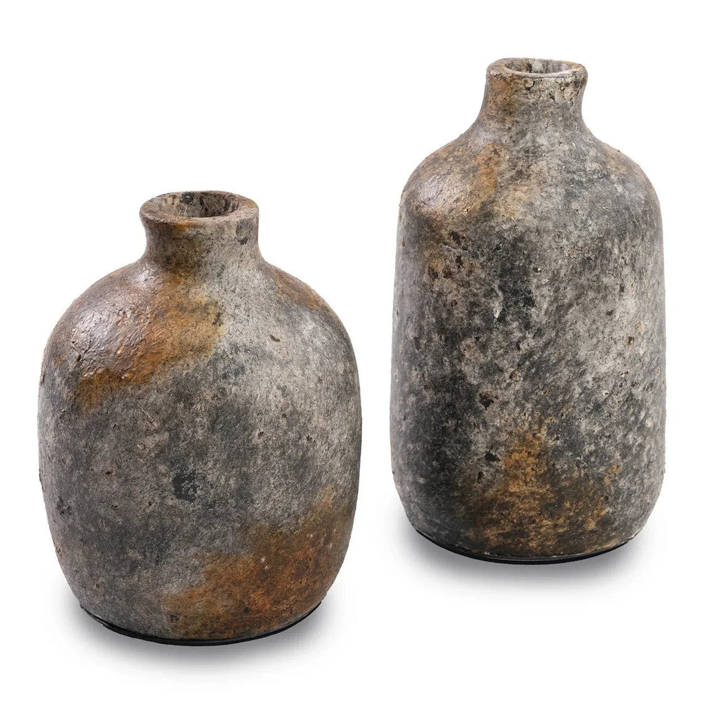 Vase en terre cuite texturée gris antique pour fleurs séchées – H19 cm