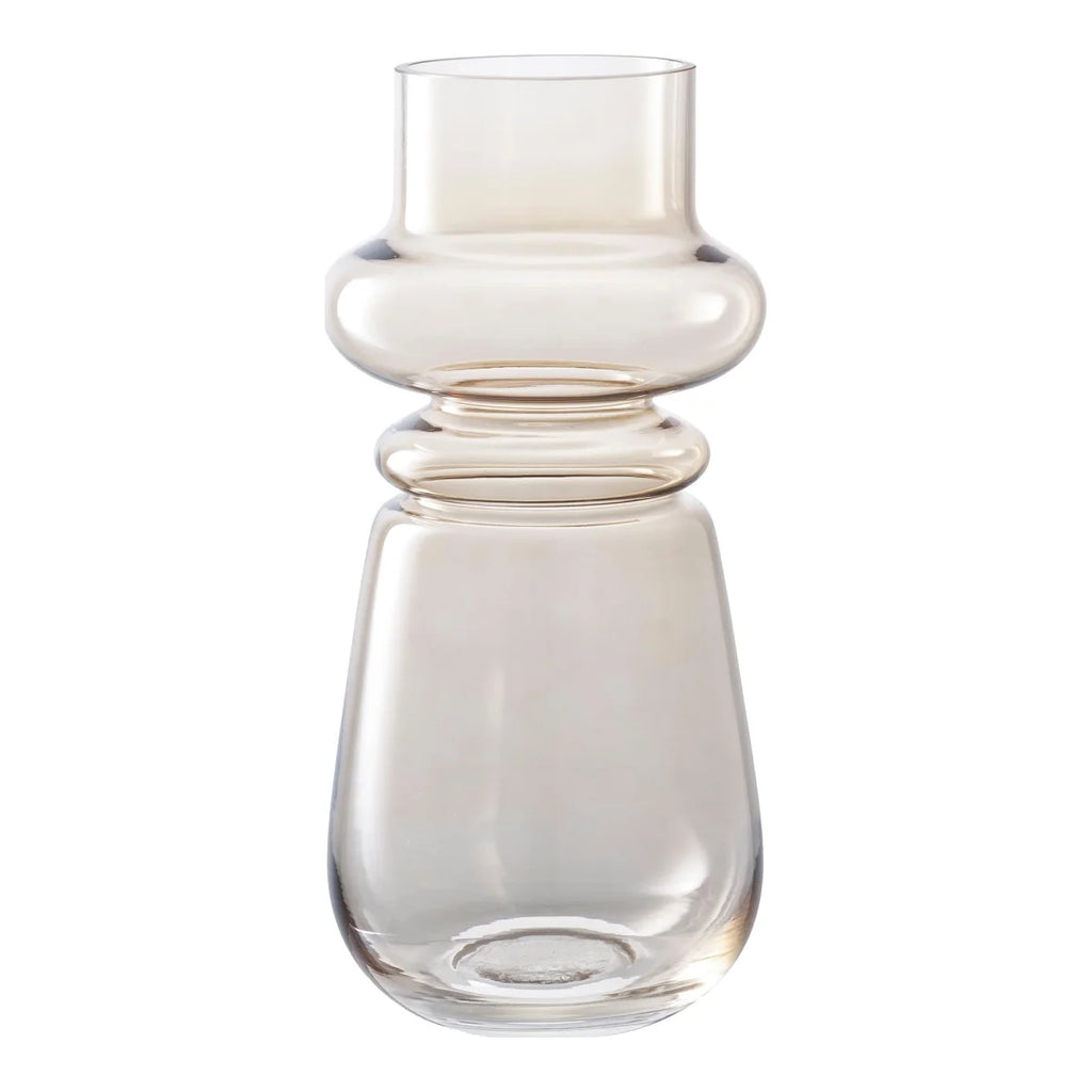 Vase en verre ambré translucide, forme cylindrique segmentée, H31 cm